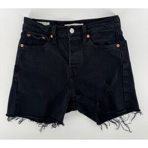 Levi's Wedgie Women's High Rise Cut Off Black Denim Shorts Button Fly Size 23W